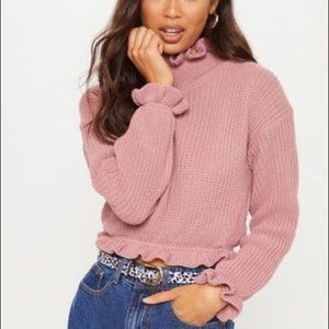 PrettyLittleThing High Neck Ruffle Crop Sweater